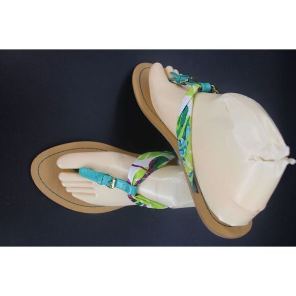 Nine West Sandals Womens 9 M Spice It Up Thong Flats Green Print Toe-Post Casual - Picture 2 of 10